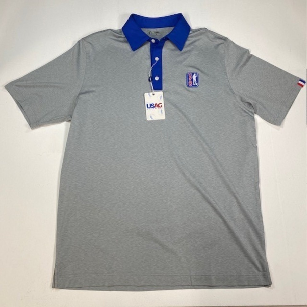U‎ Suck at Golf USAG Mens Performance Polo Shirt Gray Blue P03-L Large NWT